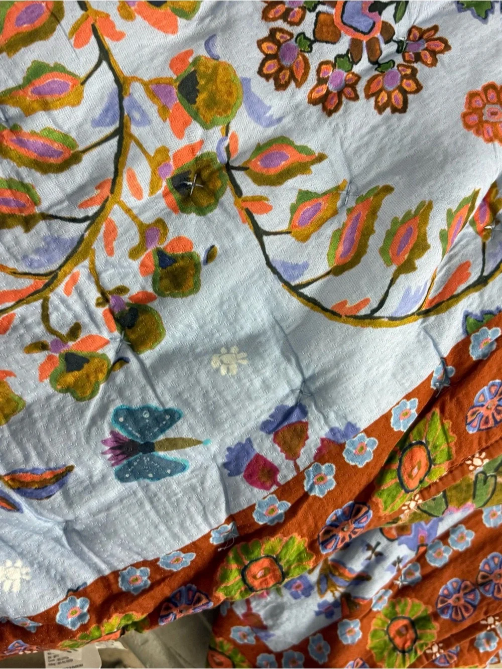 Anthropologie Floral Quilted Bedspread Set in Blue and Rust